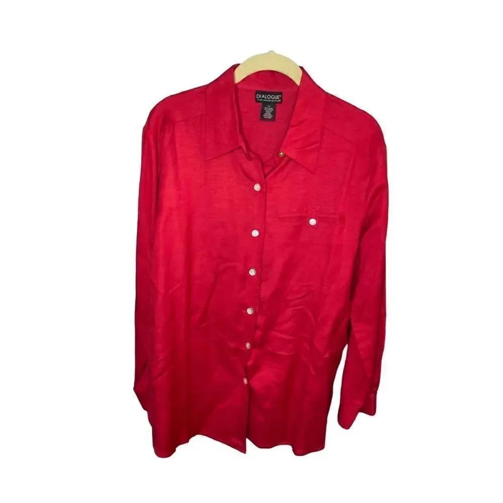 Dialogue women’s red button down linen blend shirt size XS